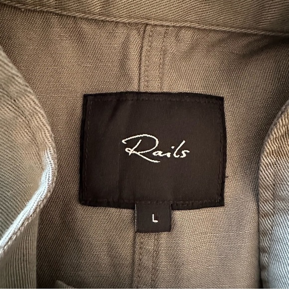 RAILS COLLINS JACKET Linen Blend Sage Military Moto Zip Up Snaps Pockets Size L - Picture 13 of 16